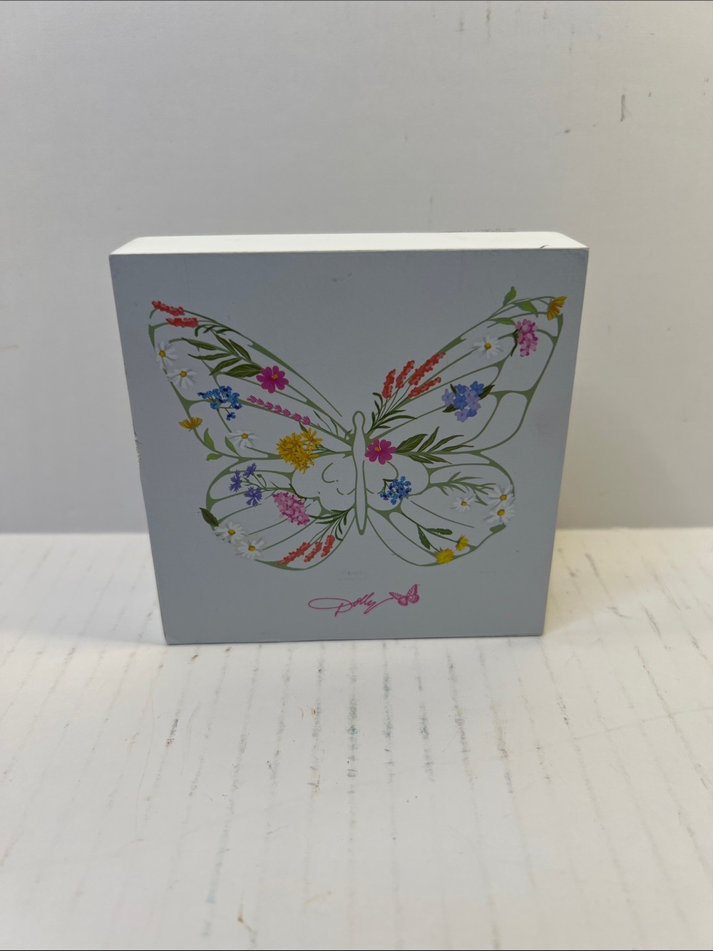 Dolly Butterfly Floral Wall Art Block - White
